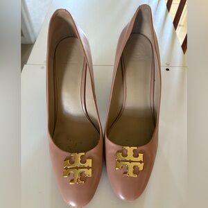 Tory Burch Blush Pink Heels with Gold Emblem